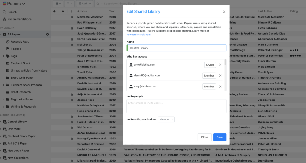 Screen Shot 2019-09-17 at 11.39.21 AM Screenshot of Shared Library in ReadCube Papers