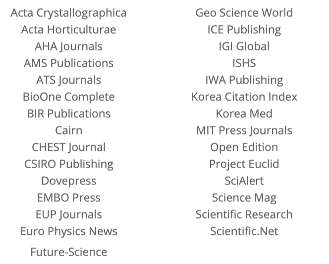 Screenshot of publishers added to ReadCube Papers platform
