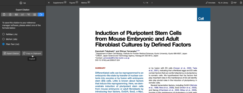 copy citation to plain text