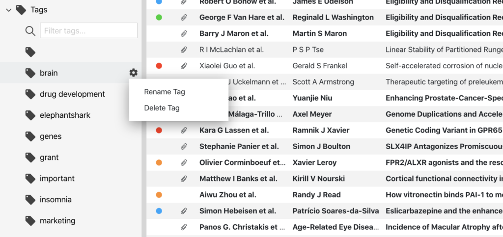 screenshot showing papers new tag management
