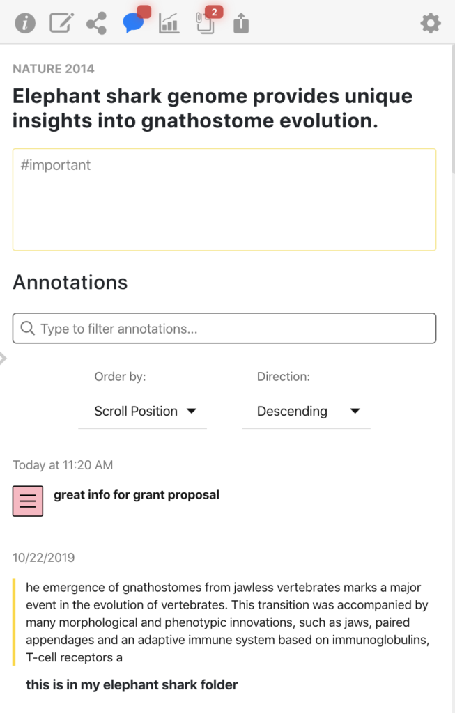 screenshot showing new notes pane in papers