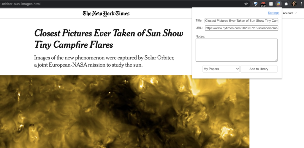 Papers browser extension web clipping