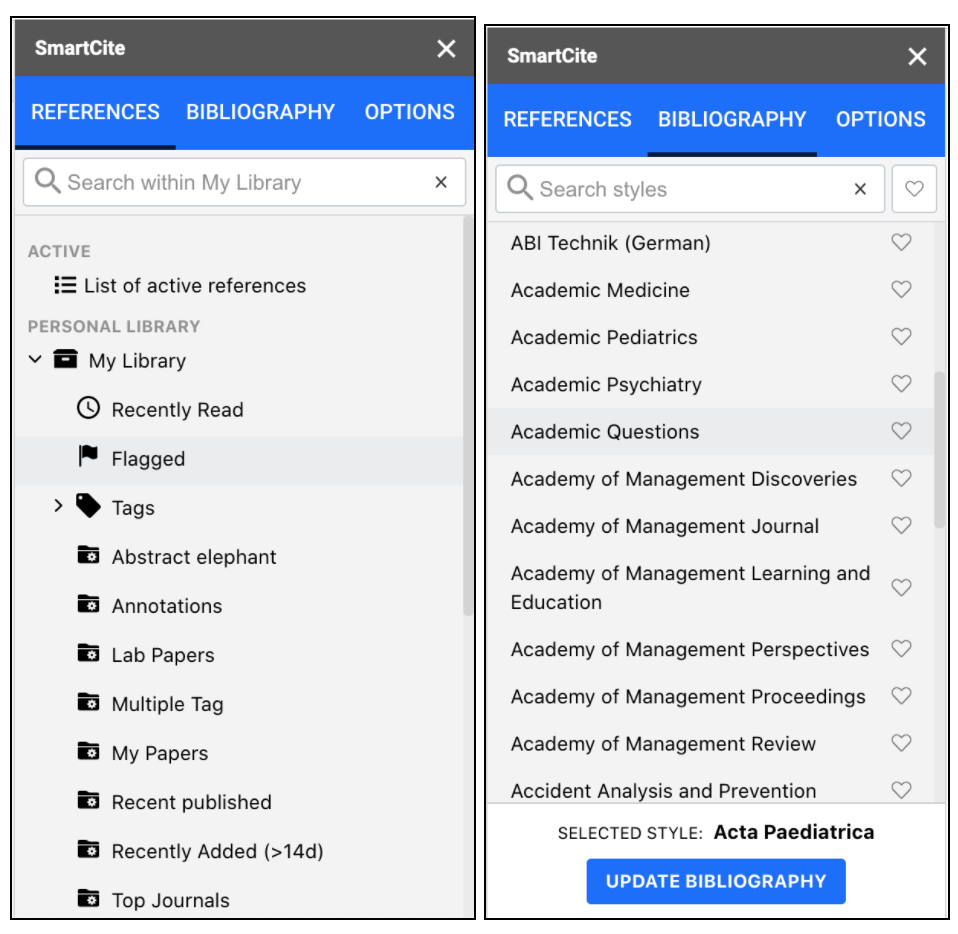 ReadCube Papers SmartCite panel with Word