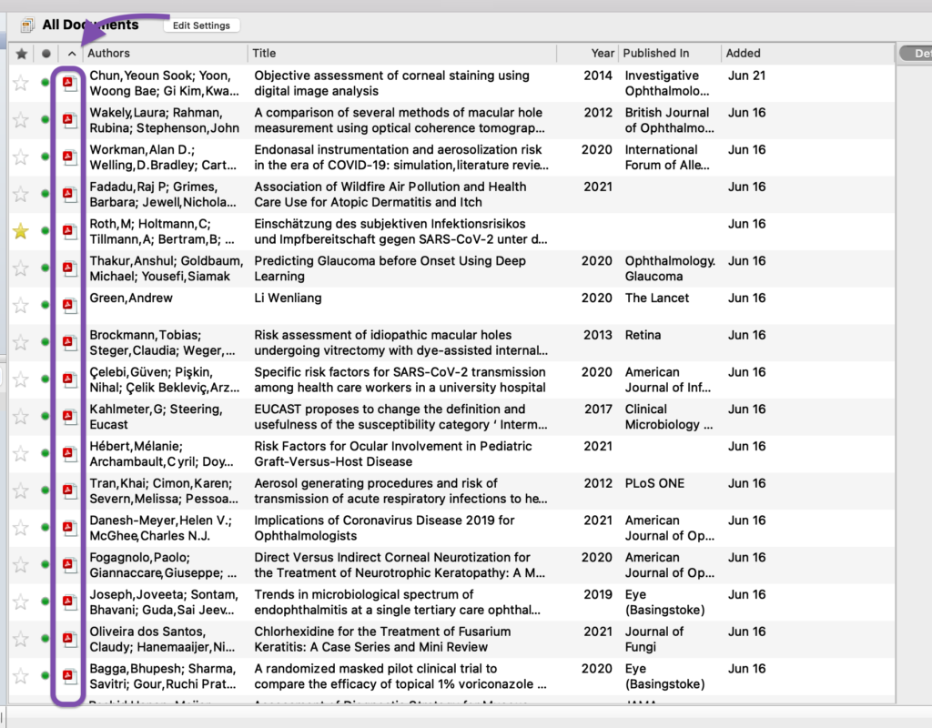 Mendeley file sort