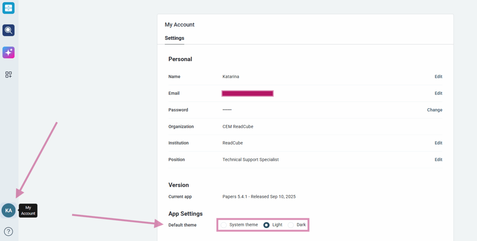 How to toggle dark mode on/off - Papers